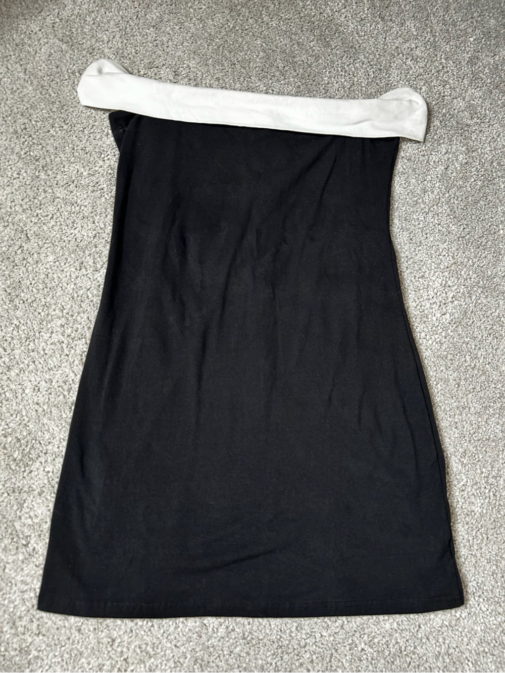 Peppermayo Black Strapless Mini Dress with White Fold-Over Neckline